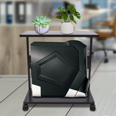2-Tier CPU Stand Black Computer Tower Cart Mobile PC Holder with Wheels for Most Desktop CPU