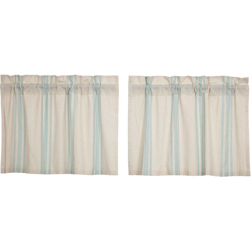 Juana Cotton Striped Tailored Cafe Curtain, Blue-Gray, 72" W x 24" L