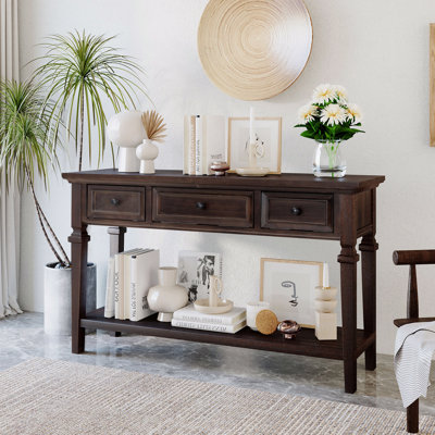 Classic Retro Style Console Table, With Three Top Drawers And Open Style Bottom Shelf