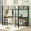Lit mezzanine double en métal (grand lit), sans sommier, support solide, noir