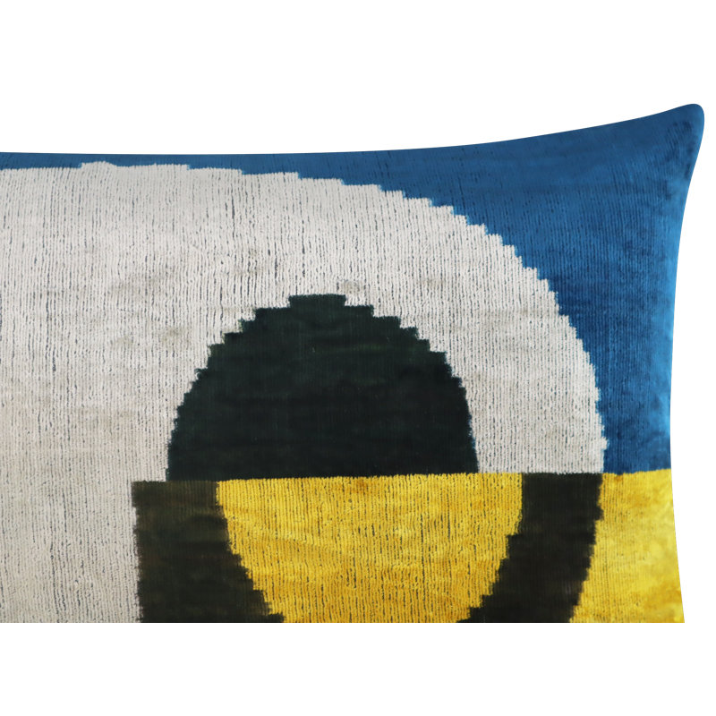 Velvet Lumbar Pillow Cover & Insert, Blue/Gray/Yellow Geometric 1
