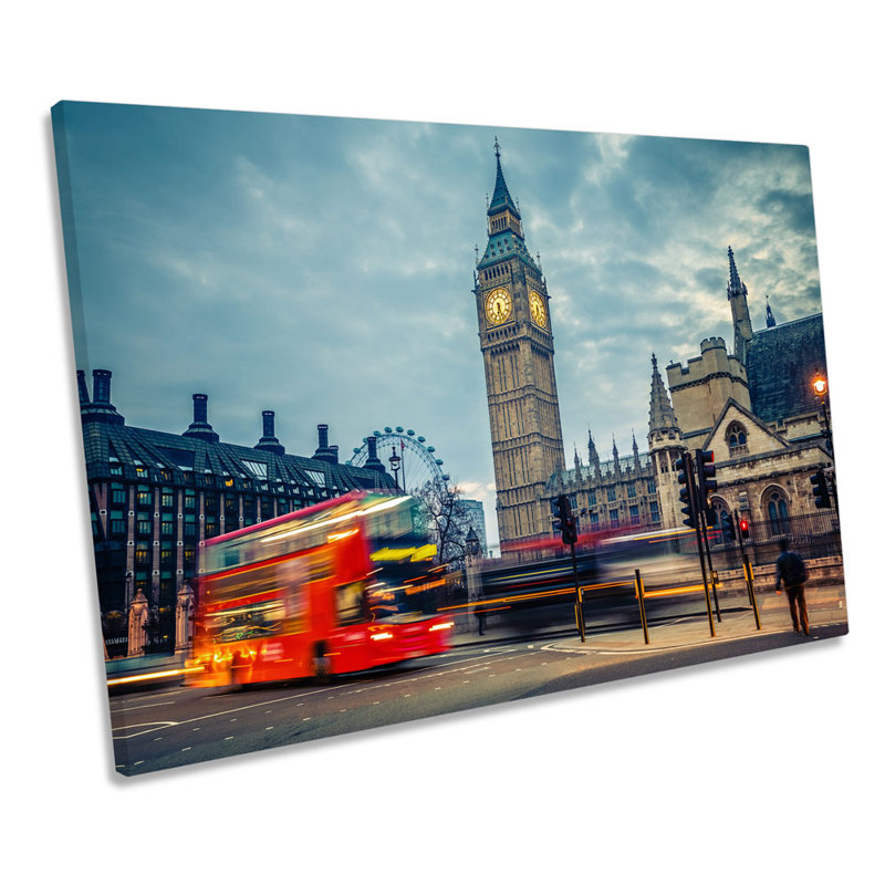 London Red Bus Big Ben - Wrapped Canvas Print, 81.3cm H x 121.9cm W
