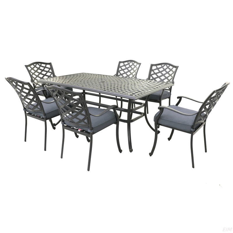 Rectangular 6 - Person Aluminum Dining Set, Brown Gray