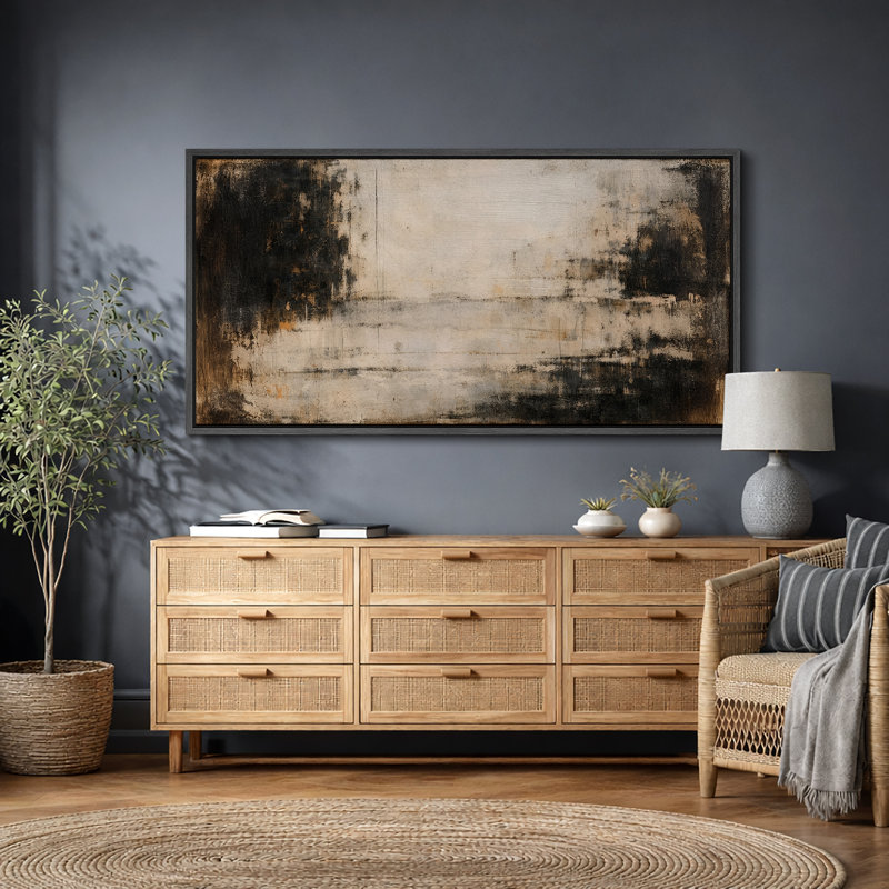 «Moody Neutral Abstract Landscape Style», photos de salon, impression sur toile encadrée, Cadre flottant noir