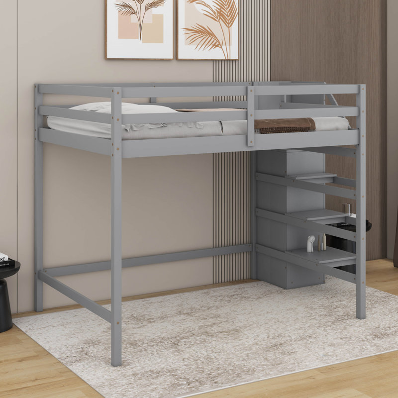Lit mezzanine double avec garde-robe, Gris