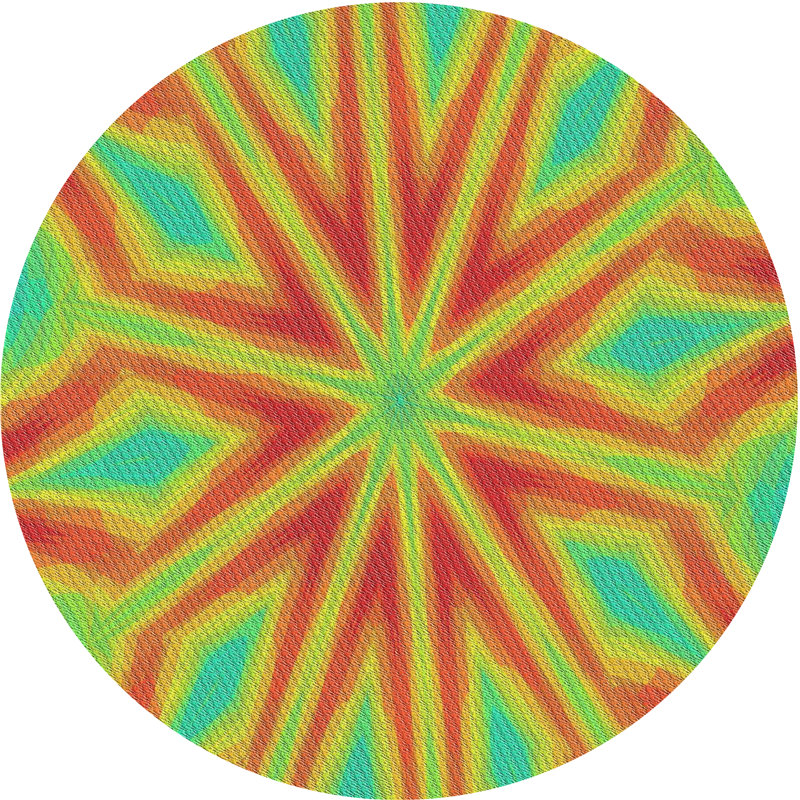 Tapis vert/orange à motifs, Rond 4 pi