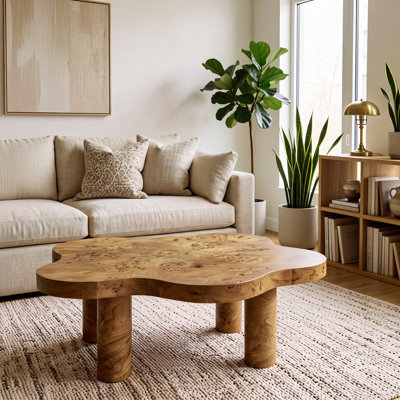 Table basse de 40 po en forme de nuage, panneau de fibres à densité moyenne en placage de bois naturel pour petit salon