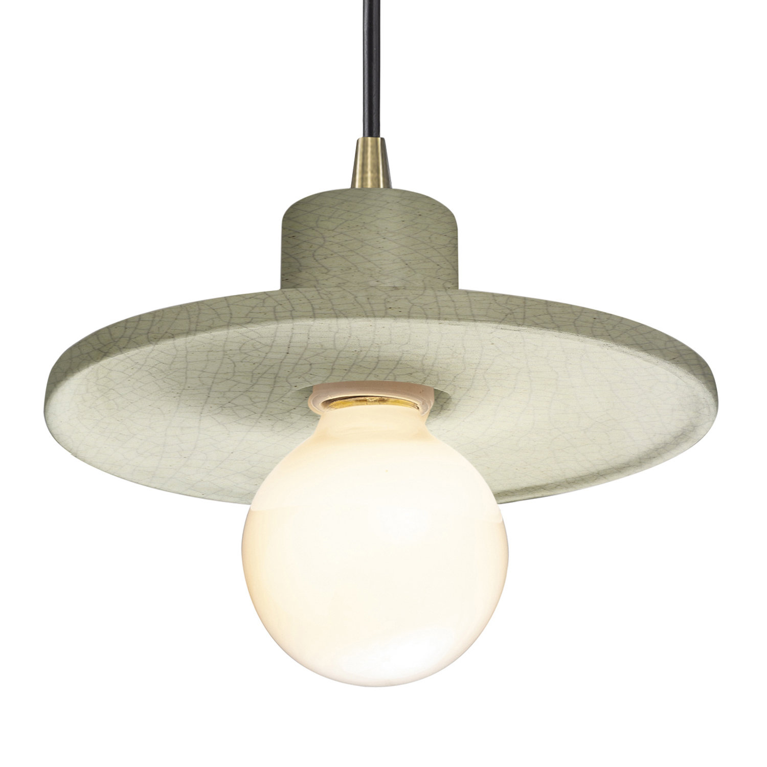 Marlena Dimmable Single Light Pendant, Celadon Green Crackle, Antique Brass