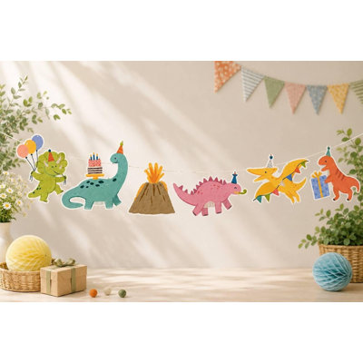 Bannière d'anniversaire dinosaure, guirlande de fête dinosaure, décorations d'anniversaire dinosaures colorées, décoration de fête dinosaure pour enfants