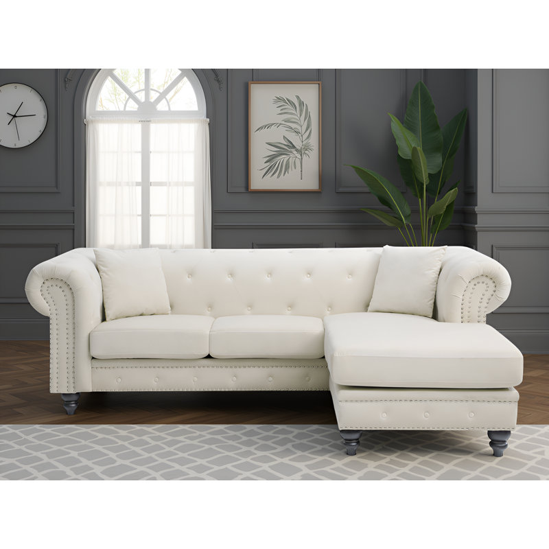 Swansea Velvet Reversible Sectional, Ivory Velvet