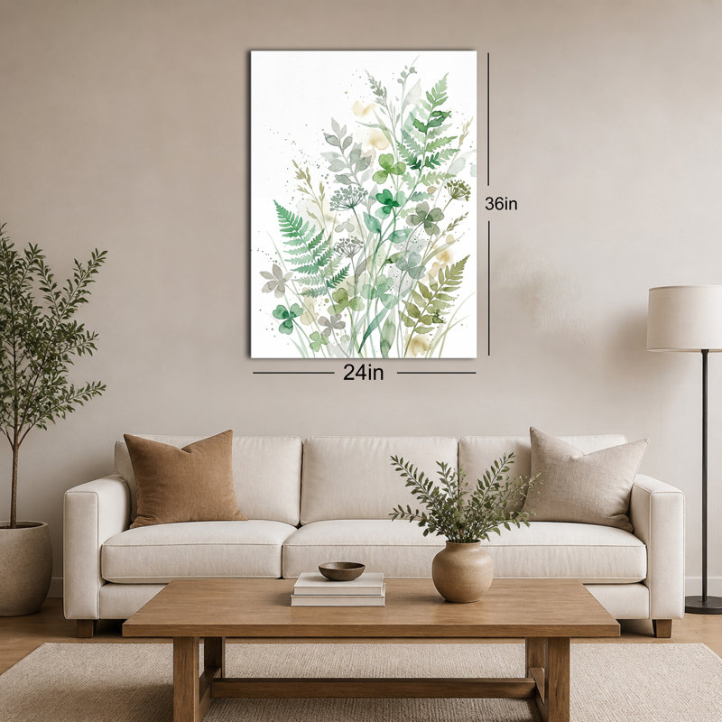 Art sur toile, fougère verte et trèfle, 20x30in