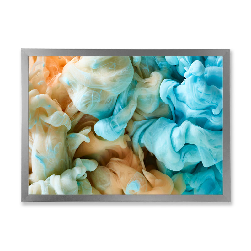 Encre bleue et verte, art mural moderne, H 30 po x l 40 po x P 1,5 po, Cadre photo argenté