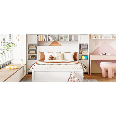 Grand lit avec rangement fonctionnel - 4 tiroirs et armoires de tête de lit - Blanc, pratique et électrique pour améliorer votre chambre à coucher