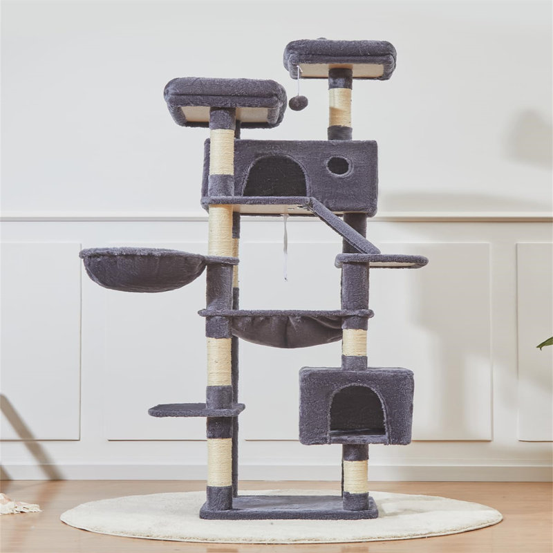 Arbre à chat Ersida, H 70,87 po x l 17,32 po x L 20,08 po, Gris foncé