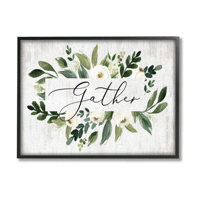 «Gather Text», fleur blanche, motif botanique vert délavé - impression