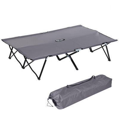 Outsunny Double Camping Bed Foldable Cot Sunbed w/ Carry Bag Grey