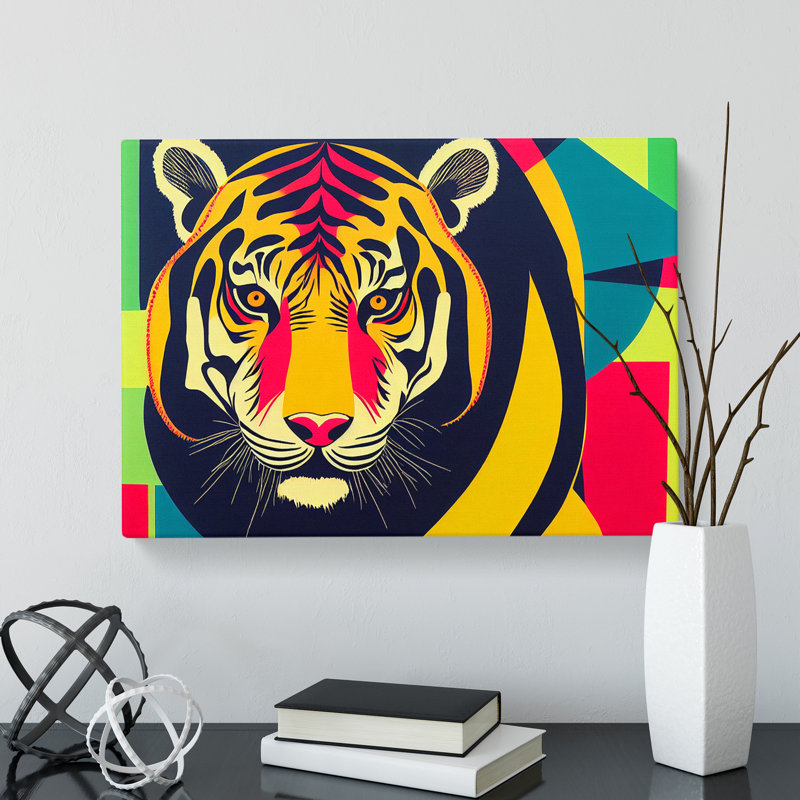 Colourful Tiger Abstract - Wrapped Canvas, 50cm H x 76cm W x 3cm D
