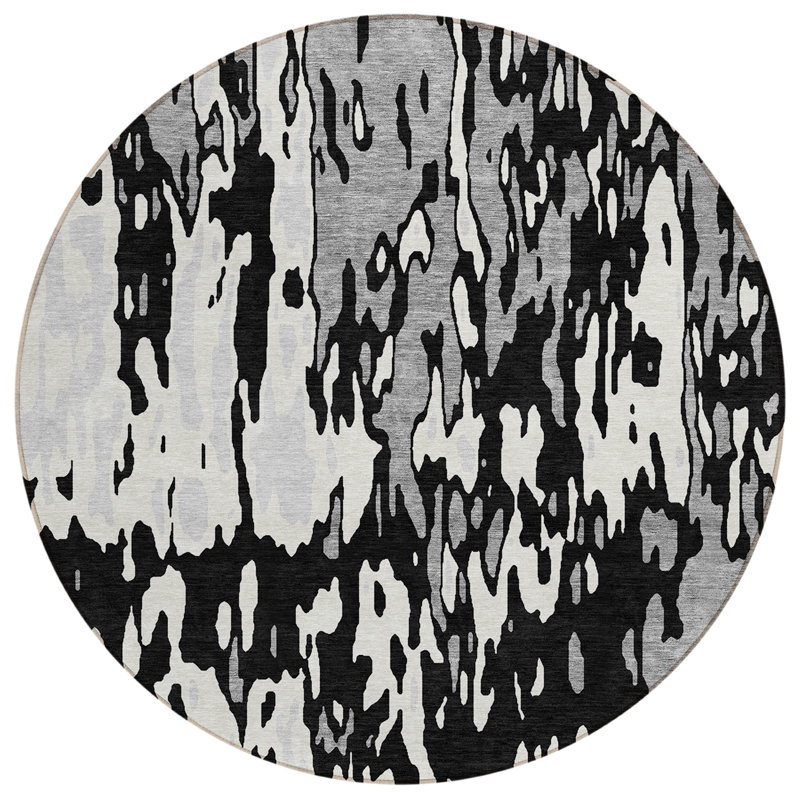 Addison Black Round 8 ft Synthetic Easy Care Rug
