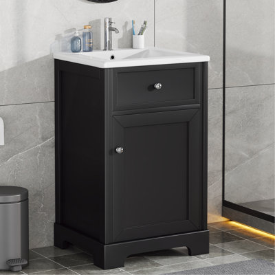 Meuble-lavabo de 20 po avec lavabo, armoire de salle de bain avec porte à fermeture douce, support de rangement et tablette réglable