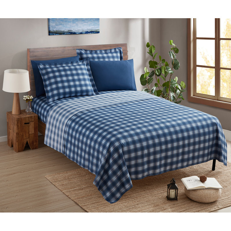 Ensemble de draps en microfibre ultra doux, Carreaux rouges, Ensemble de draps pour grand lit avec 4 taies d'or