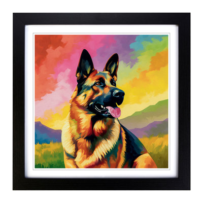 German Shepherd Colour Field Painting - Framed Print