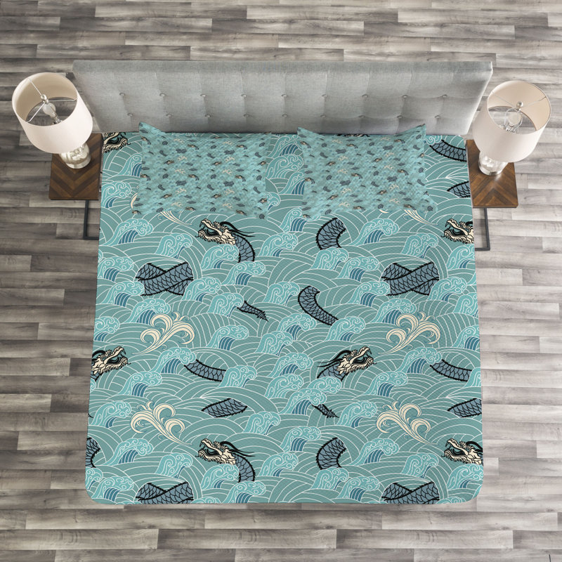 Adrio Blue/Grey Microfibre Bedspread Set, 220 x 264 cm