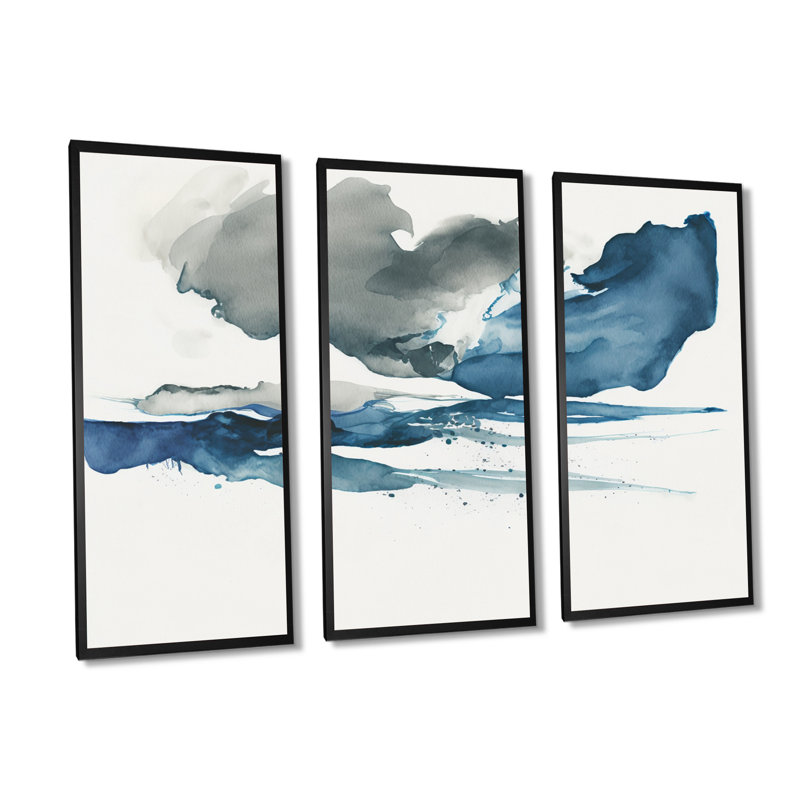 «Imperial Blue Solitude III», impression sur toile 3 pièces, Toile encadrée noire, H 28 po x l 36 po x P 1 po