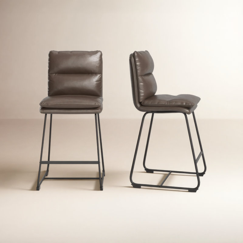 Volana Upholstered Counter Stool, Counter Stool (26.5" Seat Height), Brown Faux Leather
