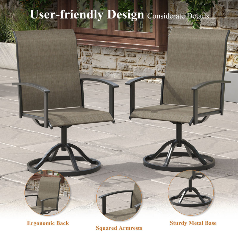 4-Person Outdoor Patio Dining Set With Swivel Chairs, Walnut/Black/Brown