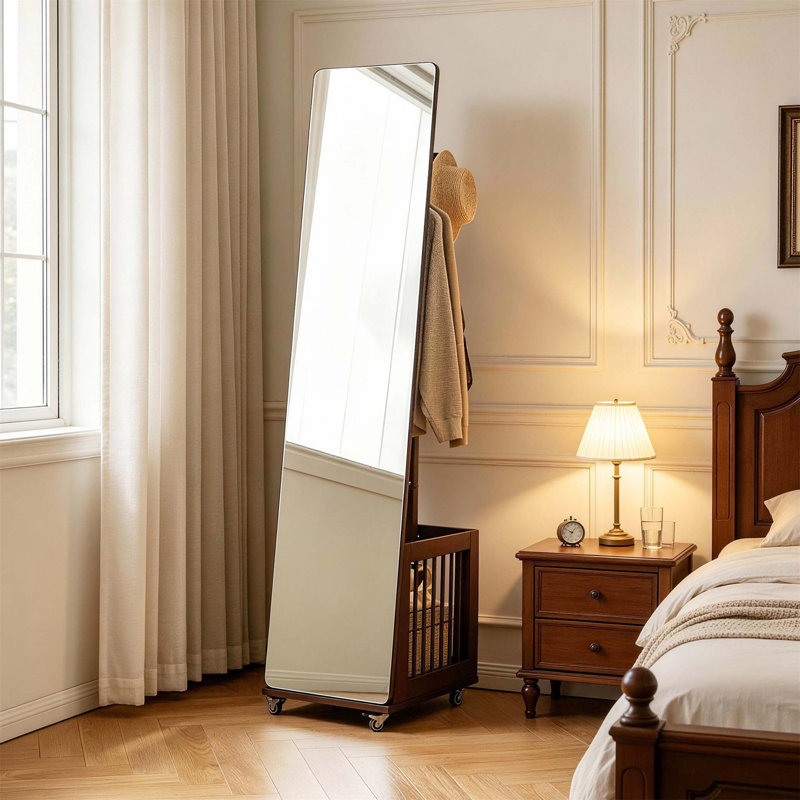 Rubber Wood Elongated Floor Mirror