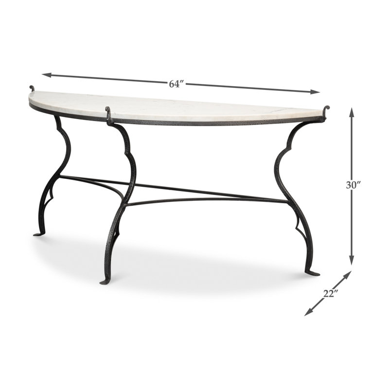 Marylin White Marble and Iron Demilune Console Table