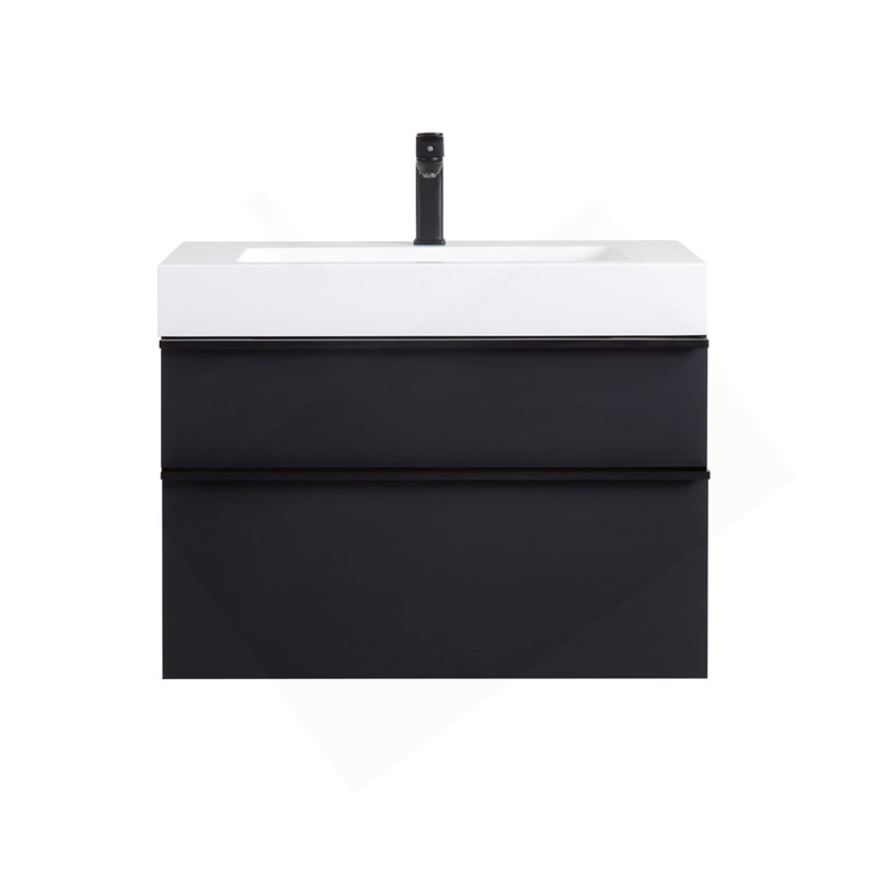 Meuble-lavabo mural noir de 30 po avec lavabo en acrylique intégré, 2 tiroirs à fermeture en douceur, armoire flottante pré-assemblée et moderne