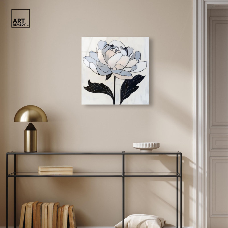 Échelle de gris fleur I, décoration florale en acrylique par Art Remedy, prête à être accrochée, H 20 po x l 20 po