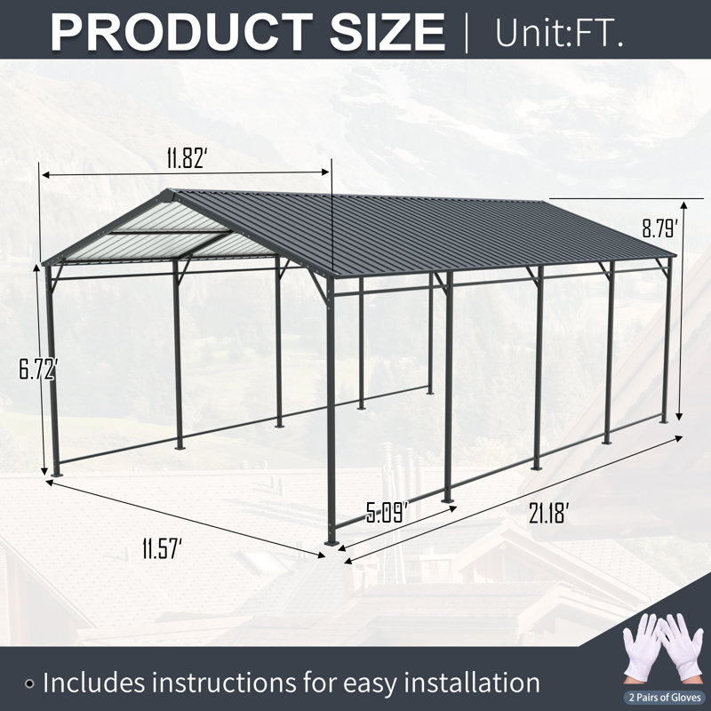 12x21 Outdoor Metal Carport Large Garage Heavy Duty Carport with Galvanized Steel Roof and Frame for Cars, Trucks, Boats and Tractors