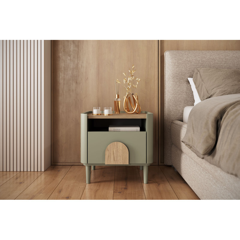 Sadeen 50cm W Manufactured Wood Bedside Table, Green/Brown