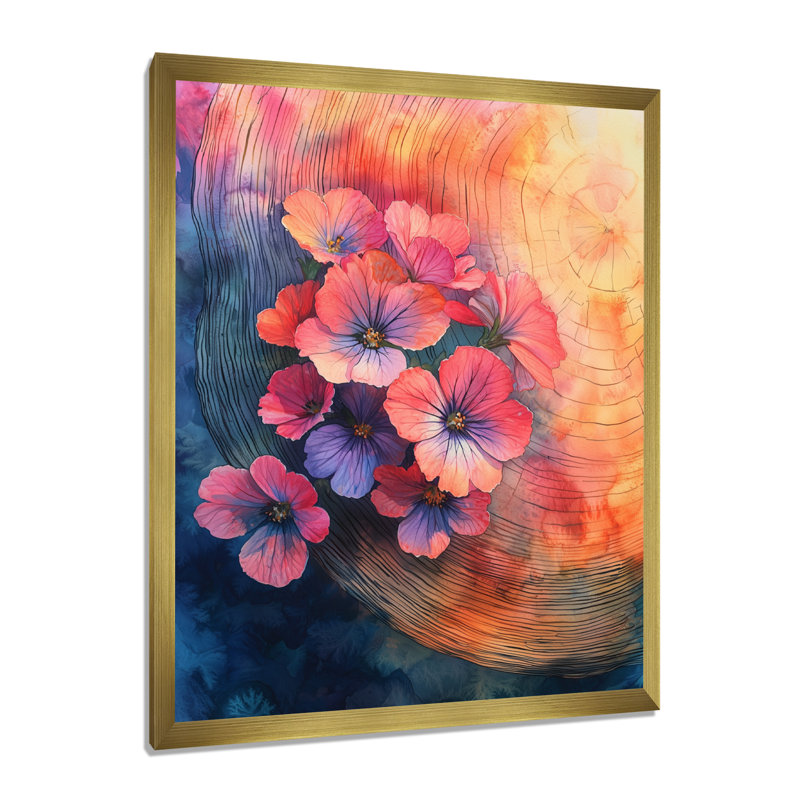 Girraj - Art mural sur toile à motif floral, H 20 po x l 12 po, Doré, Picture Framed