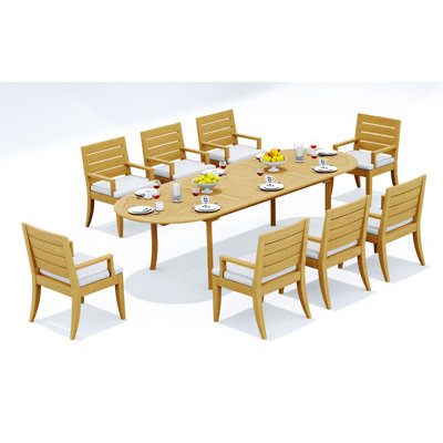 11 Pcs Grade-A Teak Wood Dining Set:  Double Extension Oval Table And Carleton Arm Chairs #11AT2610