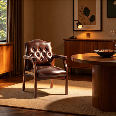 Fauteuil d'invité de réception moderne en cuir artificiel de 24,20 po de largeur Mid-Century