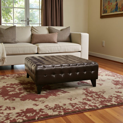 Saybrook Square Dark Brown Upholstered Ottoman, 16.25'' H X 39.25'' W X 39.25'' D
