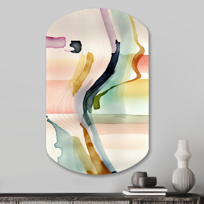 Multi-Color Abstract Waves III - Minimalism Asymmetrical Metal Wall Art, Modern Cylinder Metal Art Print