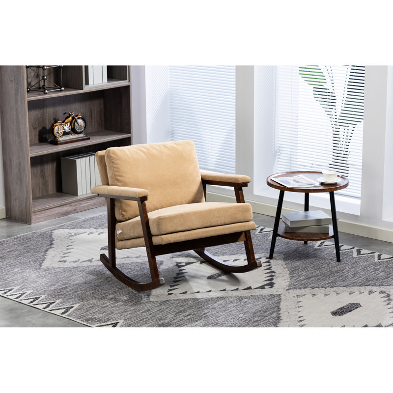 Fauteuil à bascule de lecture Mid-Century moderne, revêtu de velours, couleur principale kaki, capacité maximale de 250 lb, fauteuil d'installation facile à assembler, assemblage simple