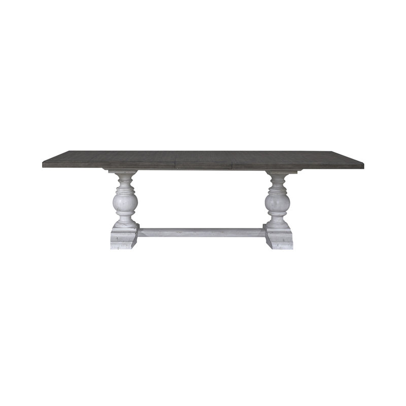 Chalita Trestle Dining Table with 18" L Self-Storing Leaf, Brown/White