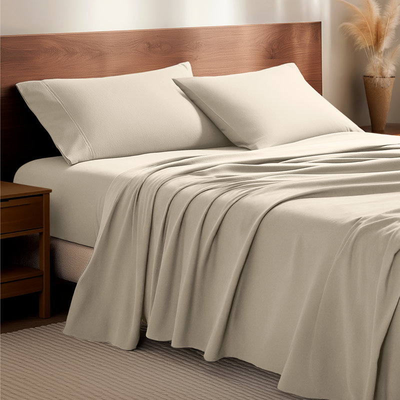 100% Cotton Flannel Sheet Set, Sand, Full / Double Sheet Set with 2 Pillowcases