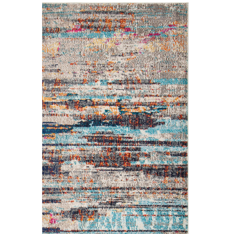 Riccio Abstract Gray/Turquoise/Brown Area Rug, Square 6'7"