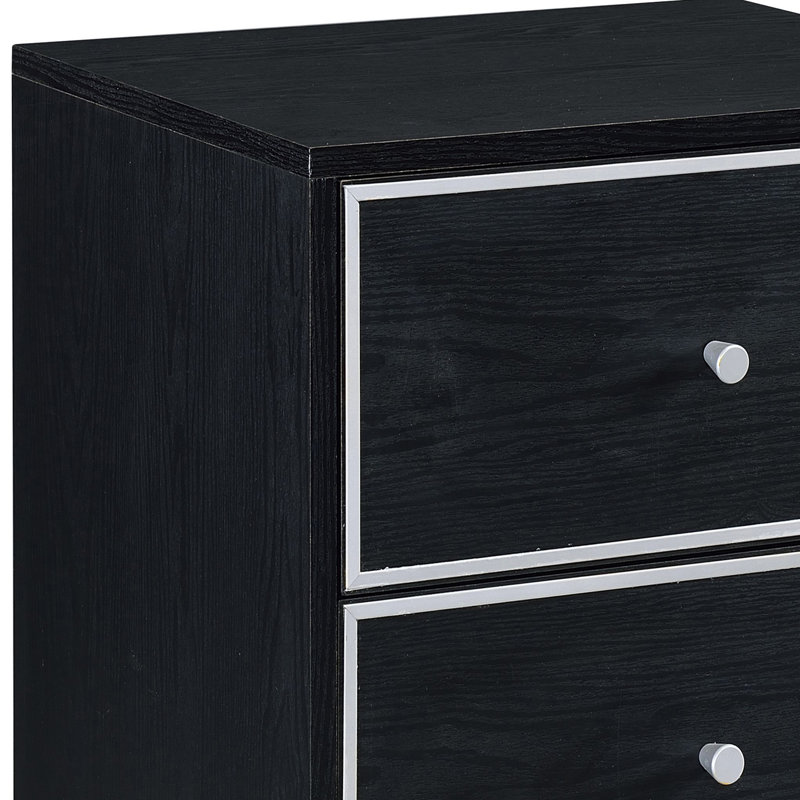 Table de chevet noire et argentée - 2 tiroirs, design industriel avec glissières en métal Smooth Easy