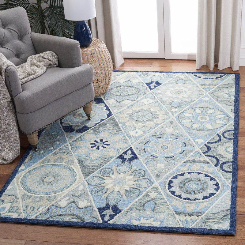 Tapis bleu en laine touffeté à la main Freidin, Rectangle 4 pi x 6 pi