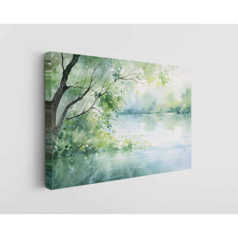 Oil Painting of a Lake Canvas Print, Modern Wall Art Decor for Home & Office, Painting Reproduction, 16" H x 24" W