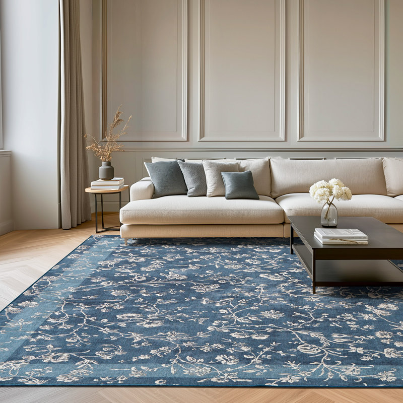 Laura Ashley Aria Border Machine Washable Imagine Printed Chenille Rugs 1-Piece, Rectangle 8' x 10'