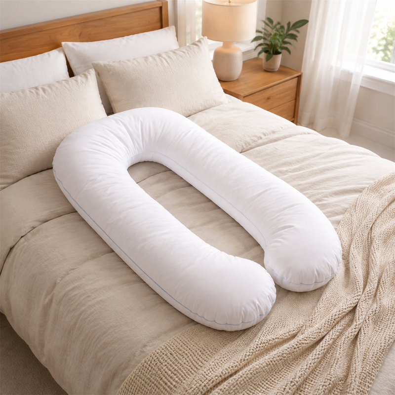 Oreiller pour le corps en U avec housse 100% coton blanc de qualité supérieure, anse lavable et amovible