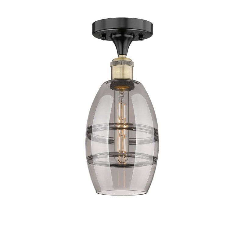 Plafonnier semi-encastré 1 lumière Edison - Abiagael, Laiton antique noir, H 8,25 po x l 5,88 po x P 5,88 po